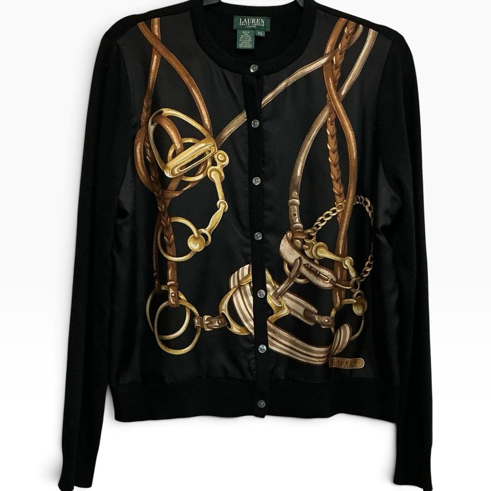 Lauren Ralph Lauren Vintage Silk Cashmere Equestrian Belting Cardigan L Rare